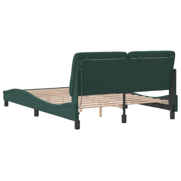 sengeramme med LED-lys 140x190 cm velour mørkegrøn