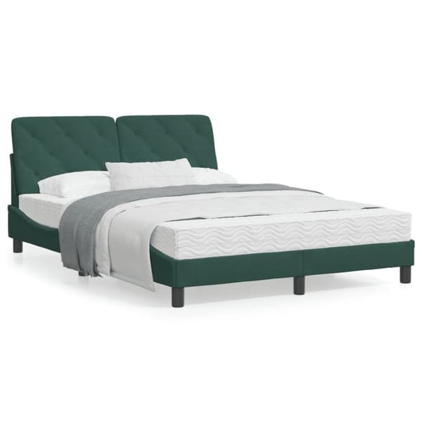 sengeramme med LED-lys 140x190 cm velour mørkegrøn