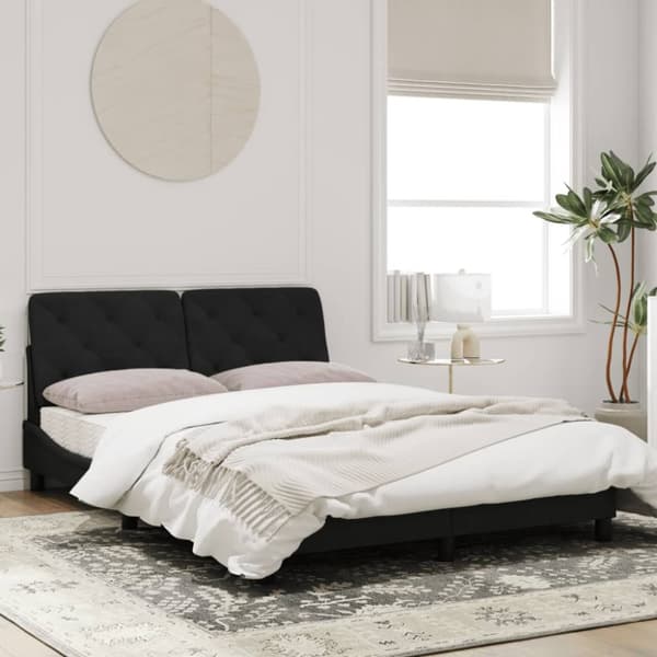 sengeramme med sengegavl 140x200 cm fløjl sort