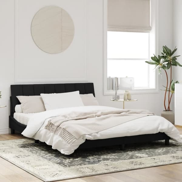 sengeramme med LED-lys 160x200 cm velour sort