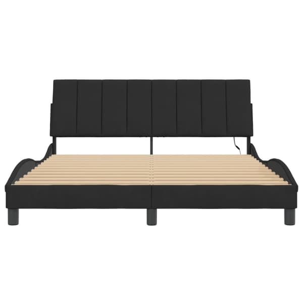 sengeramme med LED-lys 160x200 cm velour sort