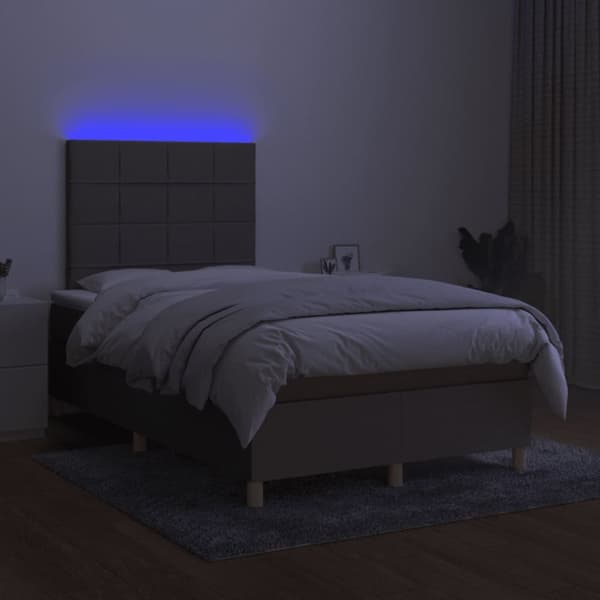Ramsäng med madrass & LED taupe 120x190 cm tyg