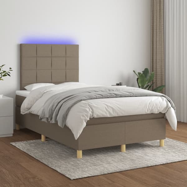 Ramsäng med madrass & LED taupe 120x190 cm tyg