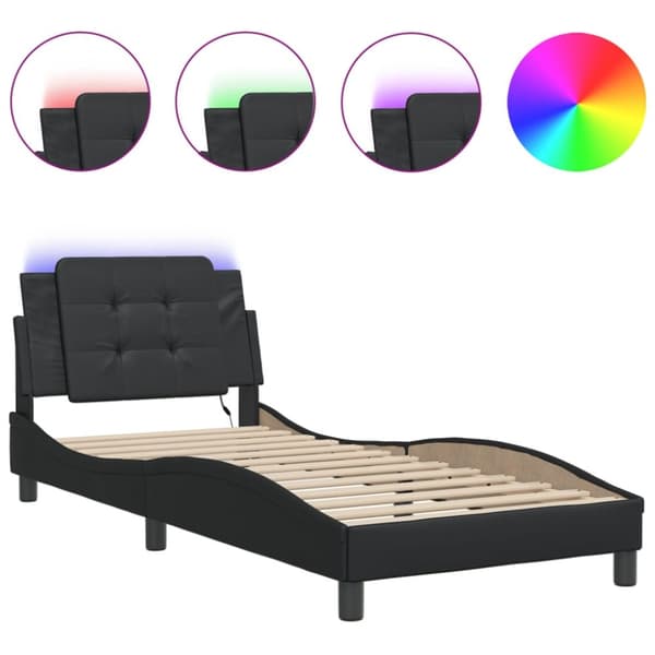 sengeramme med LED-lys 90x190 cm kunstlæder sort