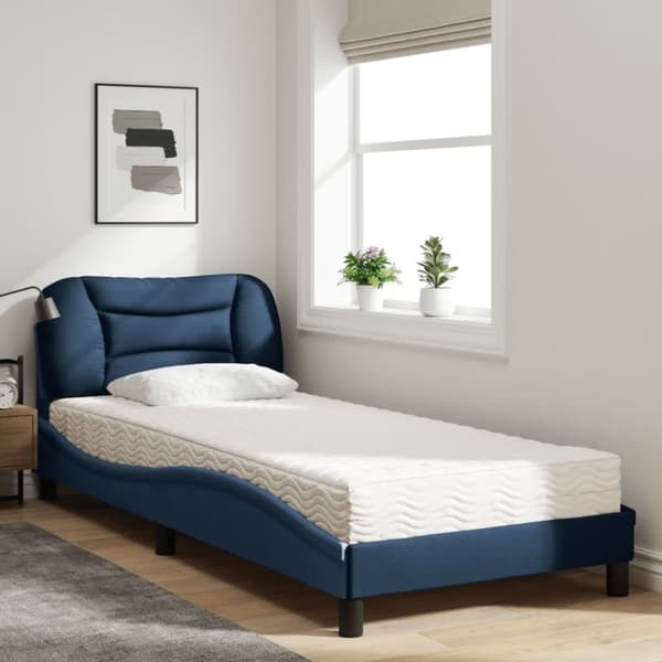 seng med madras 90x190 cm stof blå