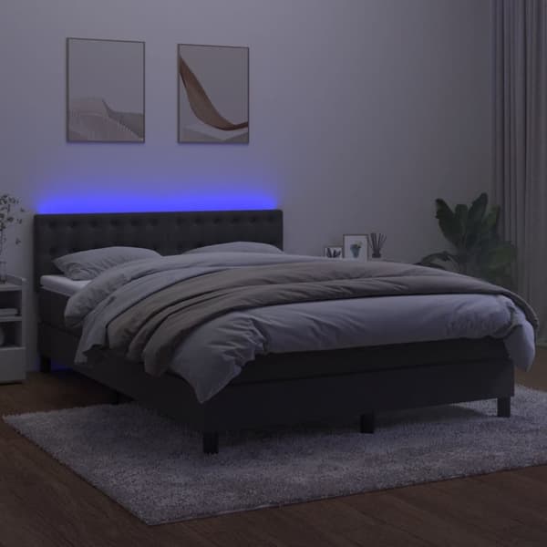 Ramsäng med madrass & LED mörkgrå 140x190 cm sammet