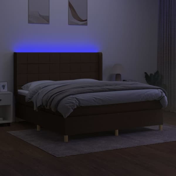 kontinentalseng med LED-lys 160x200 cm stof mørkebrun