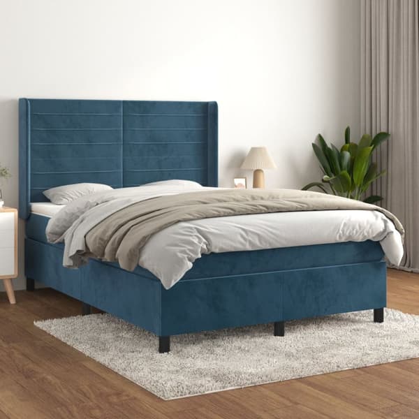 kontinentalseng med madras 140x190 cm fløjl mørkeblå