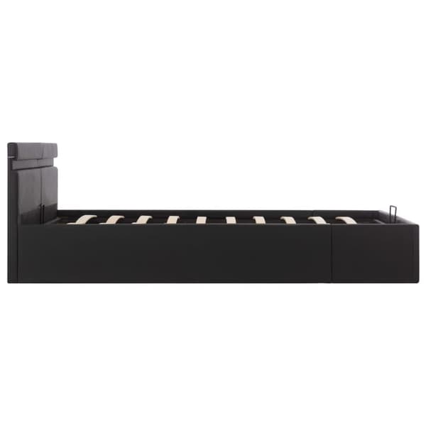 Sängram hydraulisk förvaring LED svart konstläder 180x200 cm