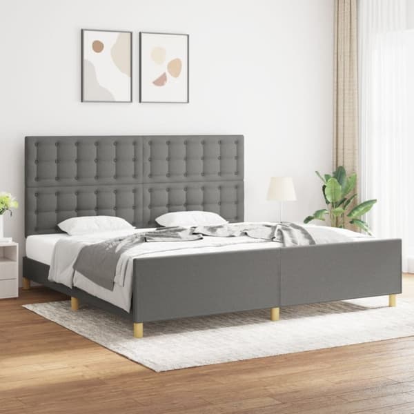 sengeramme med sengegavl 200x200 cm stof mørkegrå