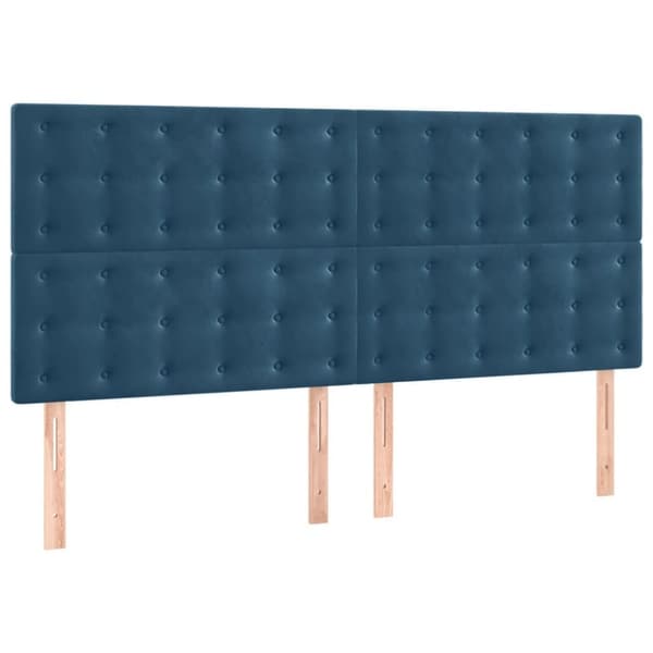Sängram med huvudgavel mörkblå 140x200 cm sammet