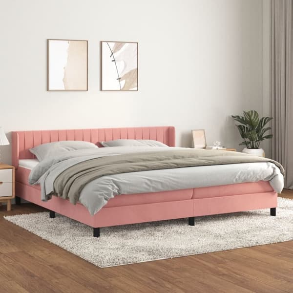 kontinentalseng med madras 200x200 cm fløjl lyserød