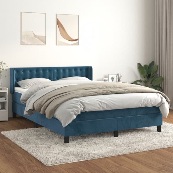 kontinentalseng med madras 140x190 cm fløjl mørkeblå