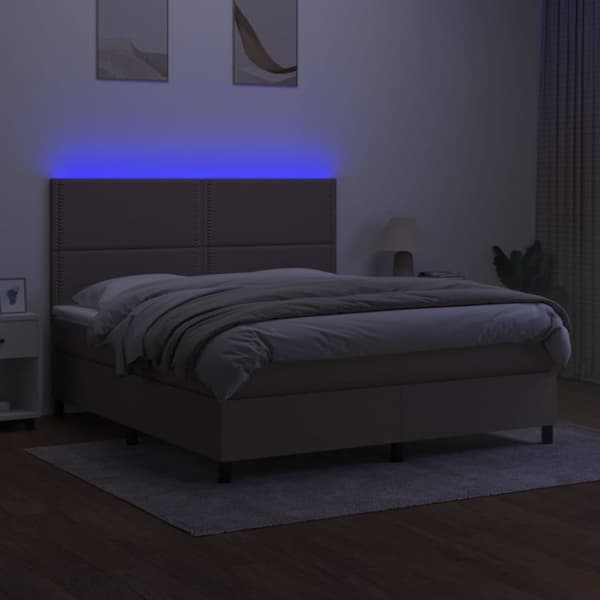 kontinentalseng med LED-lys 160x200 cm stof gråbrun