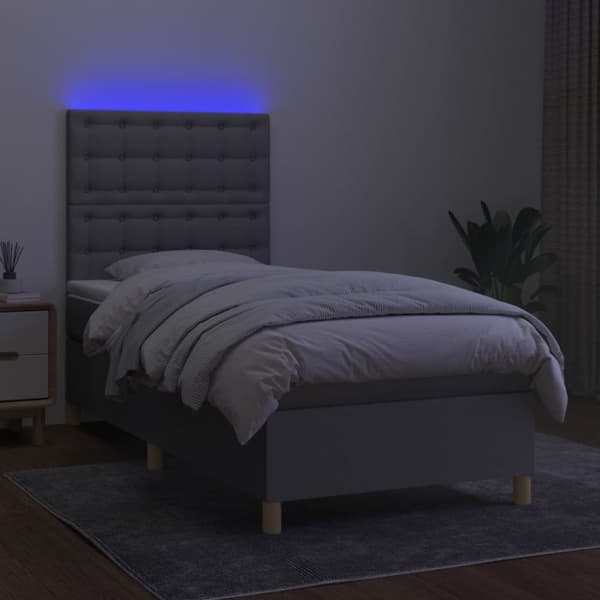 kontinentalseng med LED-lys 80x200 cm stof lysegrå