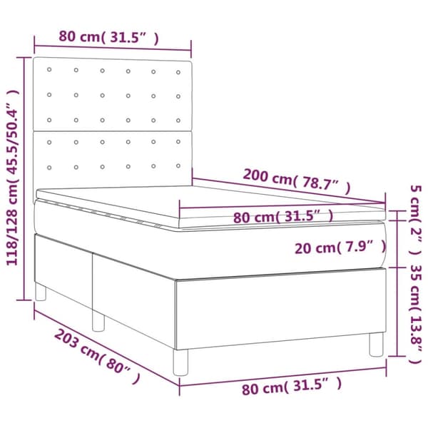 kontinentalseng med LED-lys 80x200 cm stof lysegrå