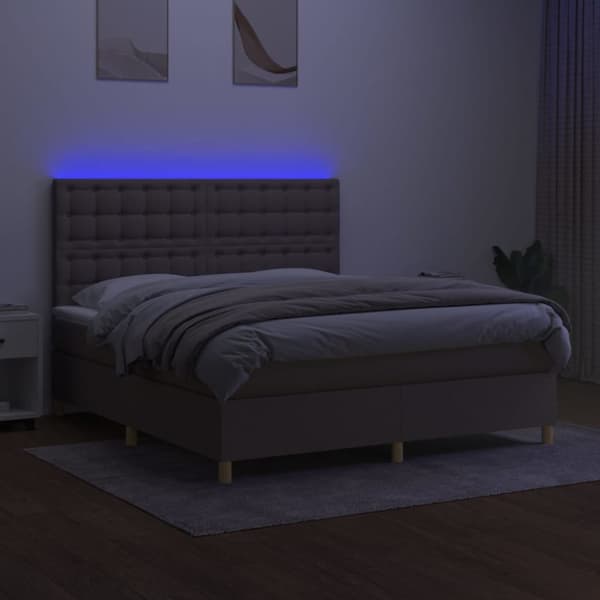 kontinentalseng med LED-lys 180x200 cm stof gråbrun