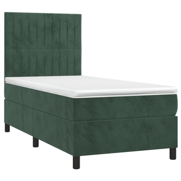 kontinentalseng med LED-lys 80x200 cm velour mørkegrøn