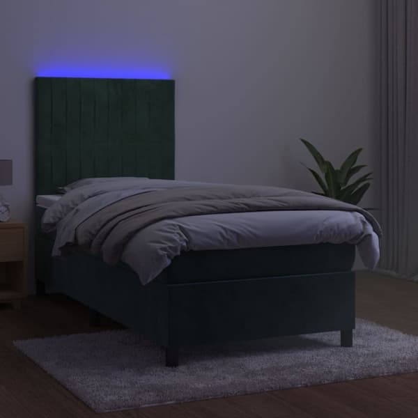 kontinentalseng med LED-lys 80x200 cm velour mørkegrøn
