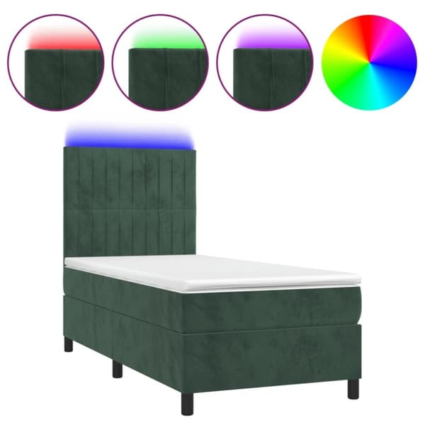 kontinentalseng med LED-lys 80x200 cm velour mørkegrøn