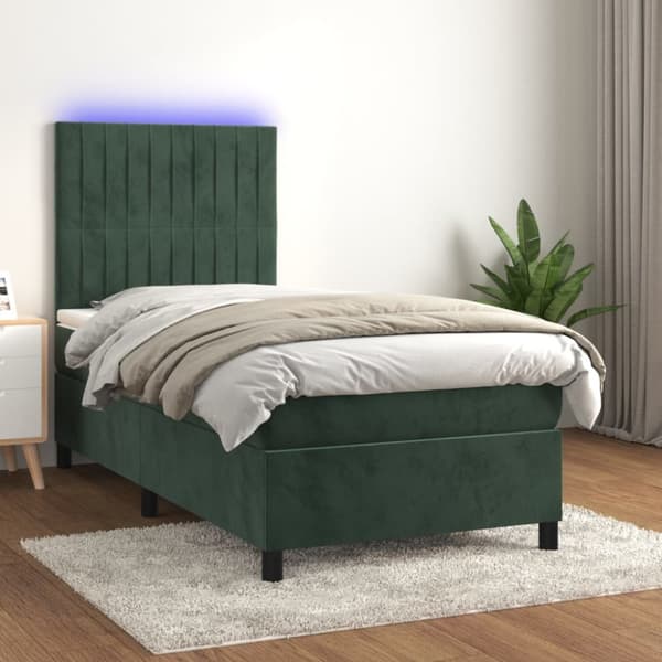 kontinentalseng med LED-lys 80x200 cm velour mørkegrøn