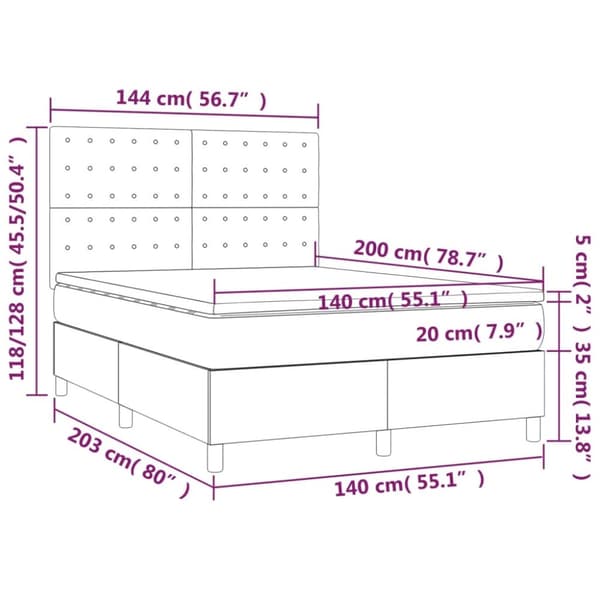 Ramsäng med madrass & LED mörkblå 140x200 cm sammet