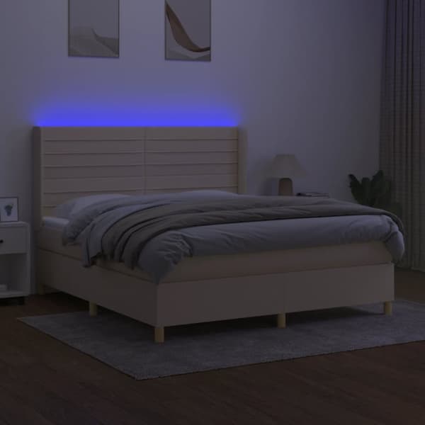 Ramsäng med madrass & LED gräddvit 160x200 cm tyg