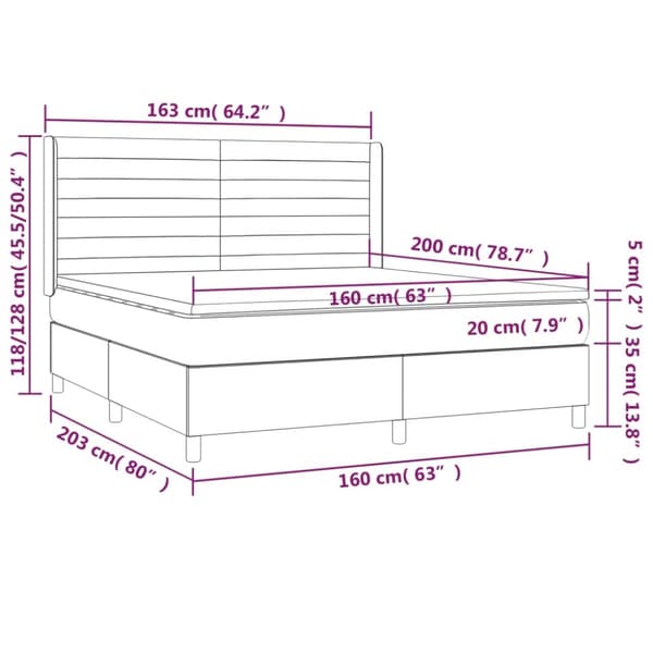 Ramsäng med madrass & LED gräddvit 160x200 cm tyg