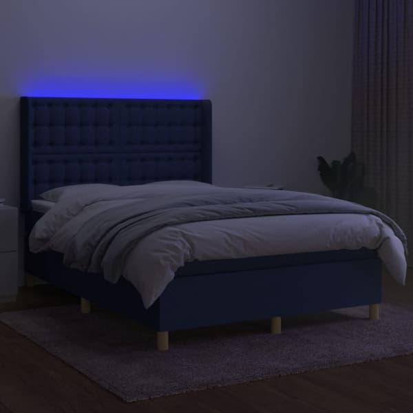 kontinentalseng med LED-lys 140x190 cm stof blå