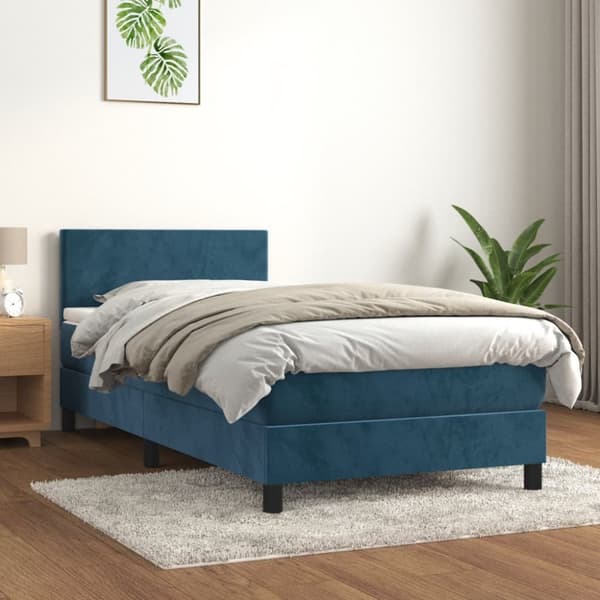 kontinentalseng med madras 90x190 cm fløjl mørkeblå