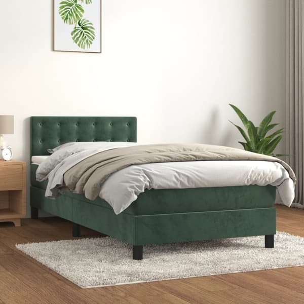 kontinentalseng med madras 80x200 cm fløjl mørkegrøn