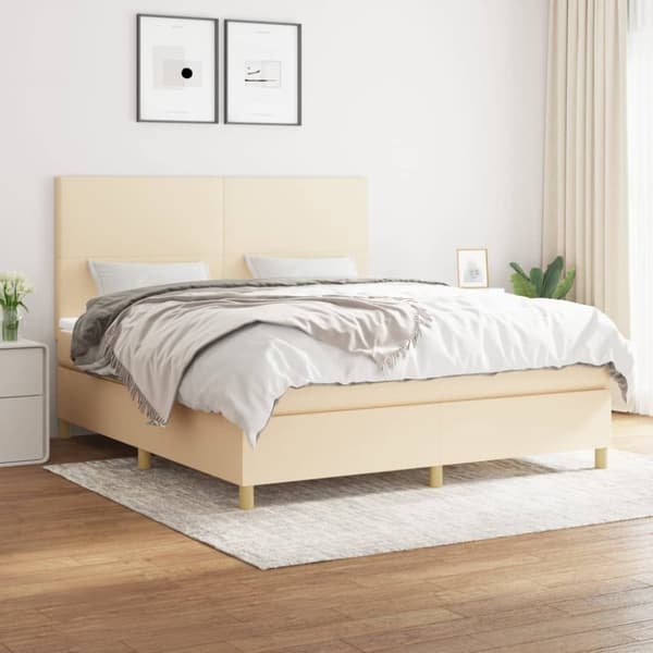 kontinentalseng med madras 180x200 cm stof cremefarvet