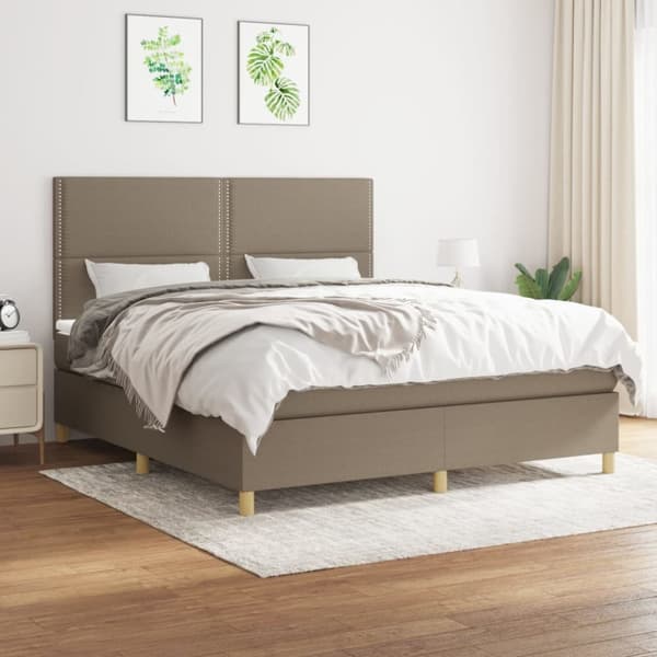 Ramsäng med madrass taupe 160x200 cm tyg