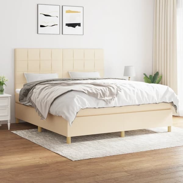kontinentalseng med madras 160x200 cm stof cremefarvet