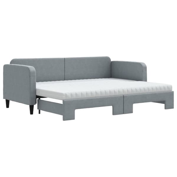 Dagbädd med madrasser utdragbar ljusgrå 80x200 cm tyg
