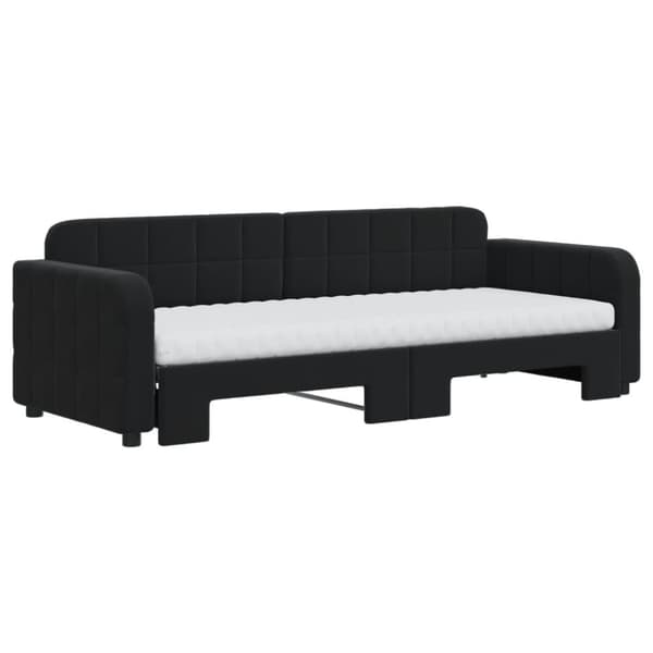 Dagbädd utdragbar med madrasser svart 80x200 cm sammet