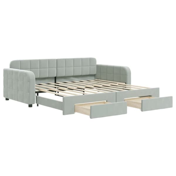 daybed med udtræk og skuffer 90x190 cm velour lysegrå