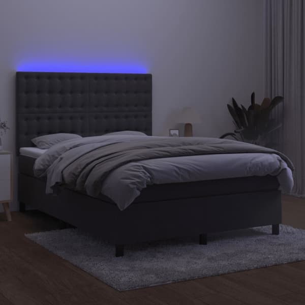 kontinentalseng med LED-lys 140x190 cm fløjl mørkegrå