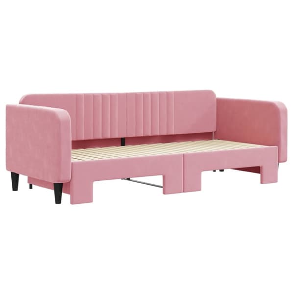 daybed med udtræk 90x200 cm velour lyserød