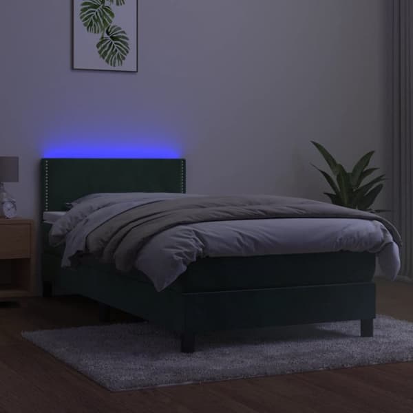 Mannermainen sänky patjalla ja LED-vihreällä sametilla 80x200 cm