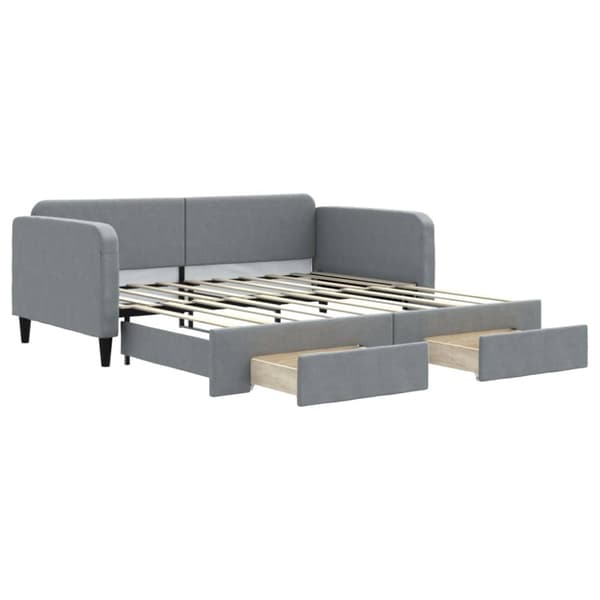 daybed med udtræk og skuffer 90x190 cm stof lysegrå
