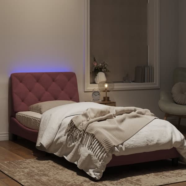 Sängram med LED-belysning rosa 80x200 cm sammet