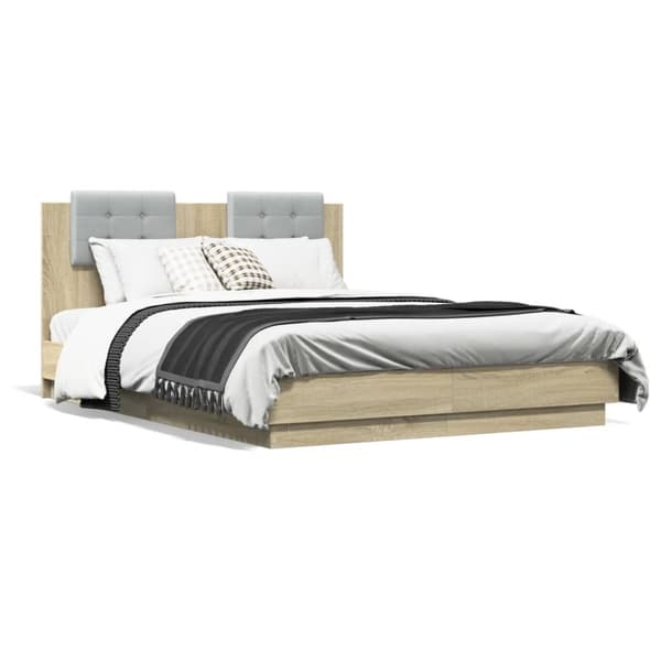 sengeramme med sengegavl 140x190 cm konstrueret træ sonoma-eg