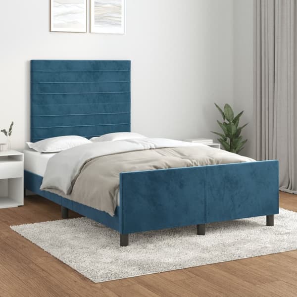 sengeramme med sengegavl 120x190 cm velour mørkeblå