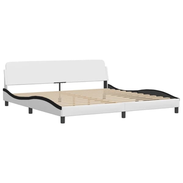 Säng med madrass vit och svart 200x200 cm konstläder