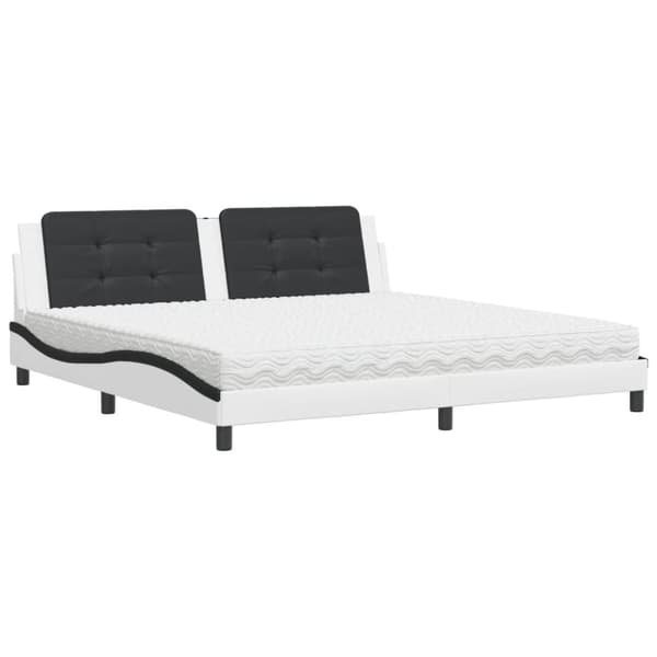 Säng med madrass vit och svart 200x200 cm konstläder