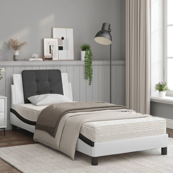 Säng med madrass vit och svart 90x190 cm konstläder