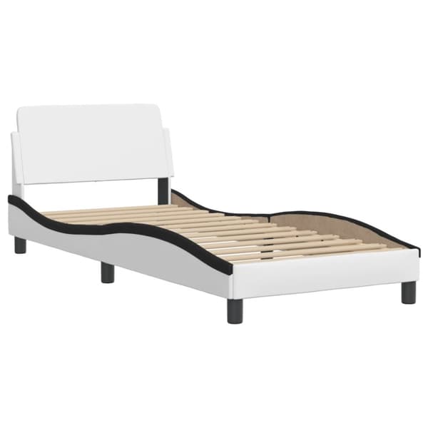 Säng med madrass vit och svart 90x190 cm konstläder