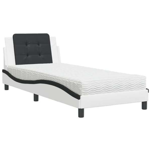 Säng med madrass vit och svart 90x190 cm konstläder