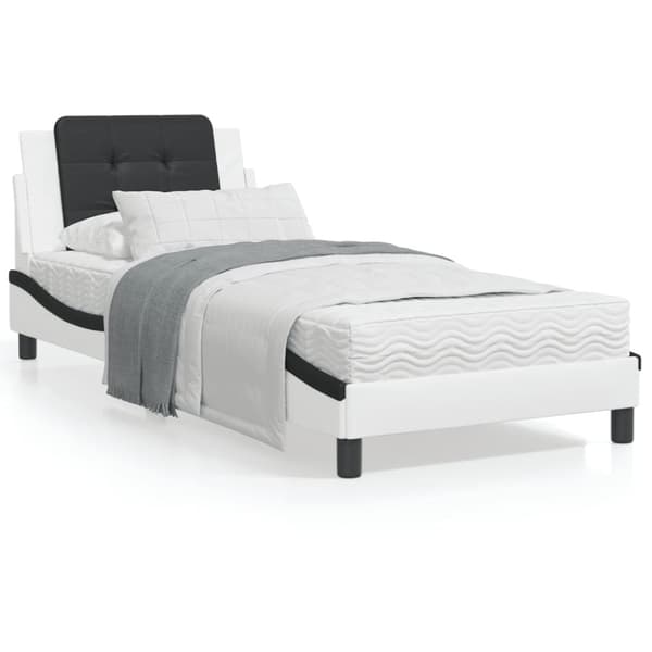 Säng med madrass vit och svart 90x190 cm konstläder